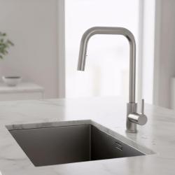 Pure.Sink Elite Steel Crystal-S keittiöhana ruostumattomasta teräksestä, ulosvedettävällä juoksuputkella PS8050-02