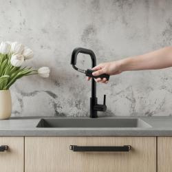 Pure.Sink Elite Steel Crystal-S keittiöhana Matta musta, ulosvedettävä juoksuputki PS8050-10