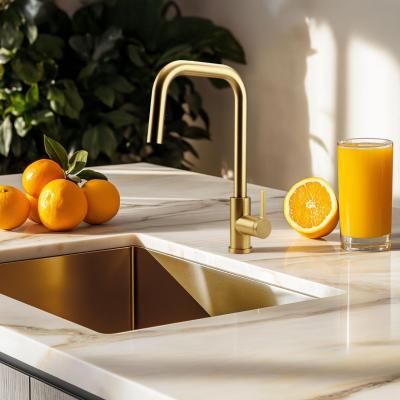 Pure.Sink Elite Steel Crystal-S keittiöhana PVD Harjattu kulta, ulosvedettävä juoksuputki PS8050-60