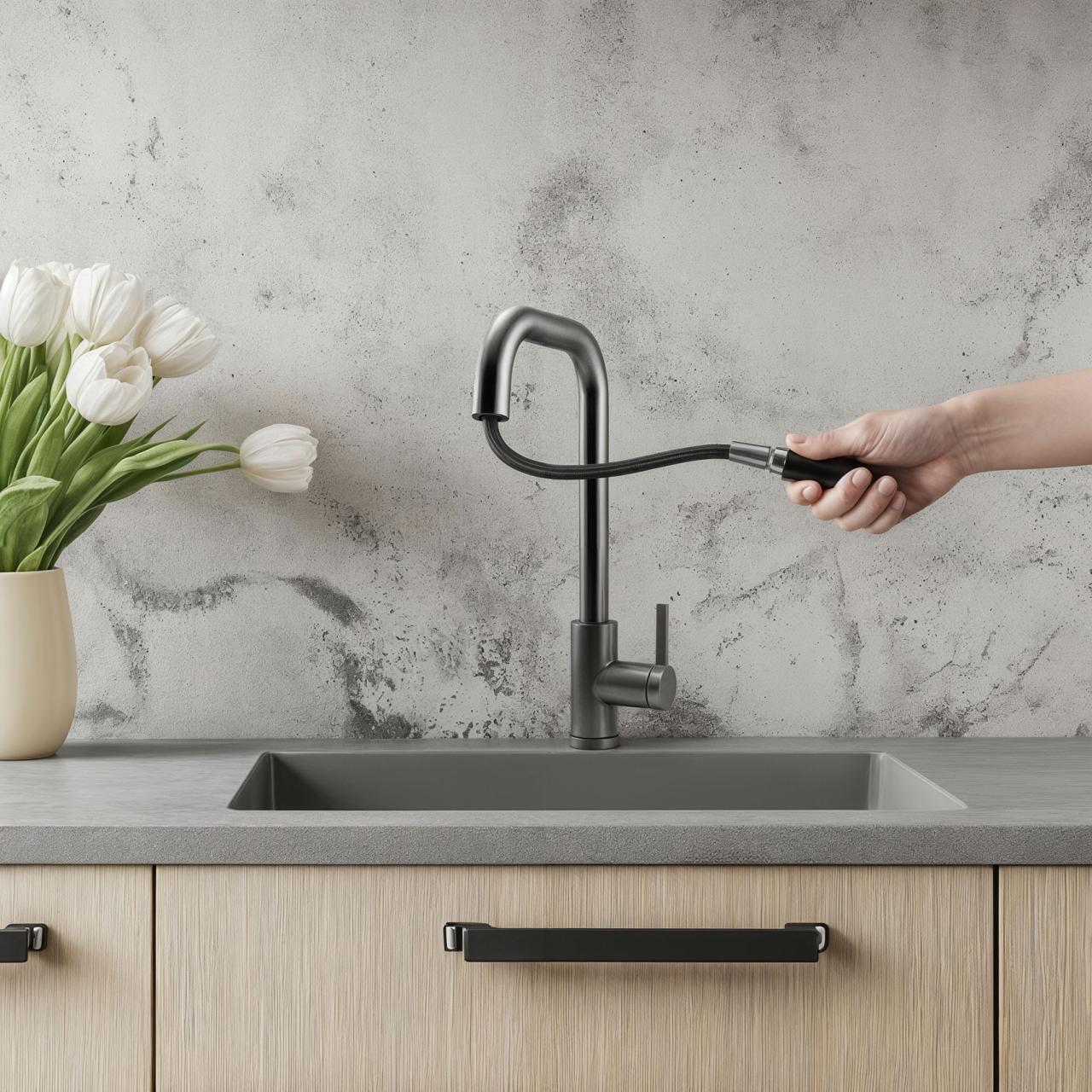 Pure.Sink Elite Steel Crystal-S kitchen faucet PVD Gun Metal with pull-out spout PS8050-61 - Productafbeelding 2