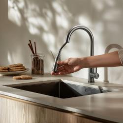 Pure.Sink Elite Steel Stream-S keittiöhana ruostumattomasta teräksestä, ulosvedettävä juoksuputki PS8045-02