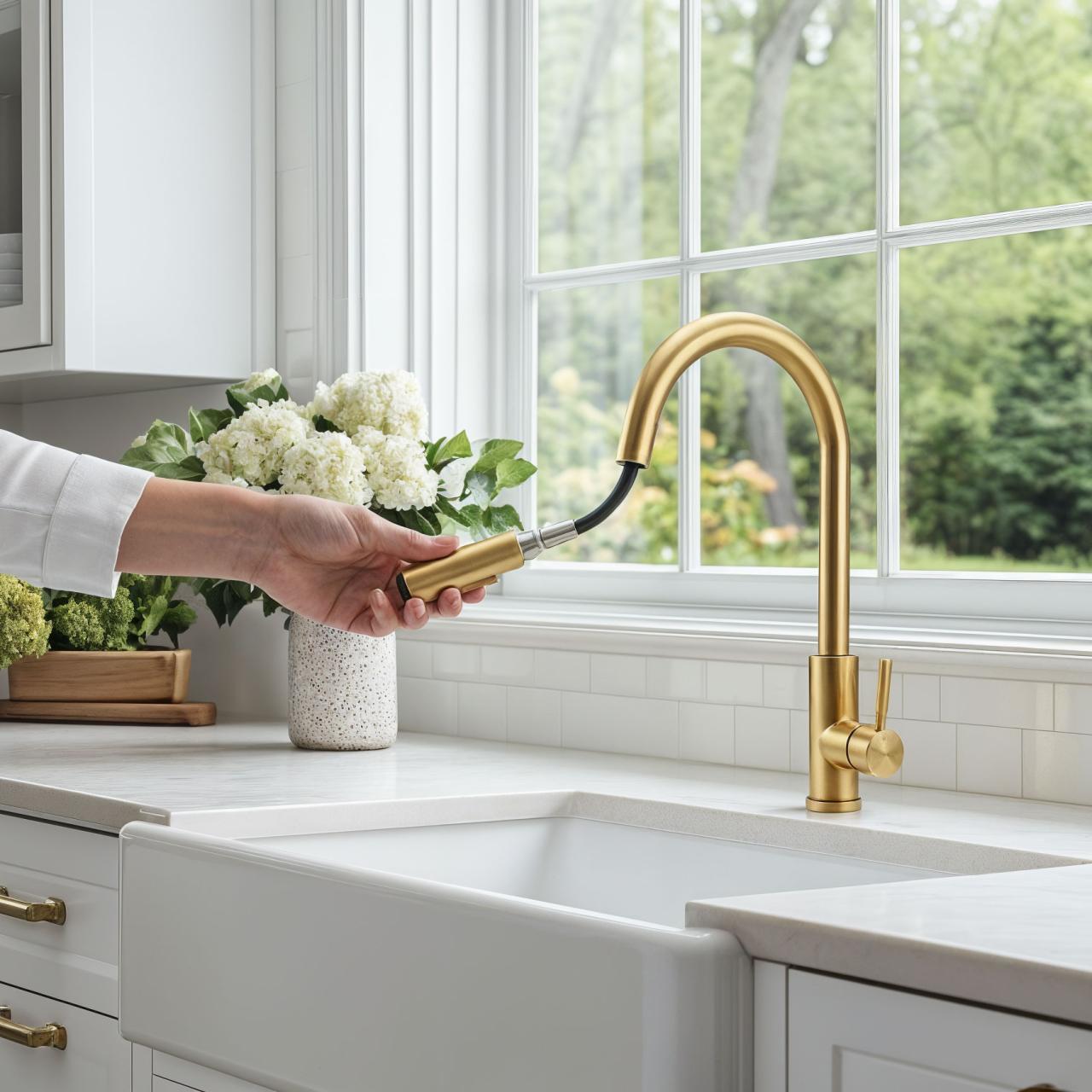 Pure.Sink Elite Steel Stream-S kitchen faucet PVD brushed gold with pull-out spout PS8045-60 - Productafbeelding 2