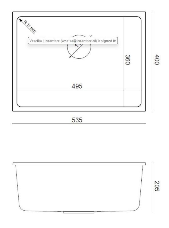 Quadri Elston Antrasiitti Graniitti Alakaapelin Pesuallas 495x360mm ruostumattomasta teräksestä valmistetulla tulppalla 1208967659
