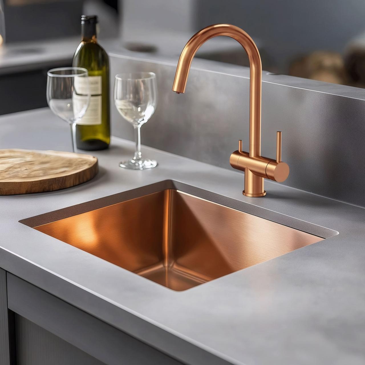 Quadri Leicester Kitchen Faucet PVD Copper 3-way with an extra connection for filtered water 1208967670 - Productafbeelding 2