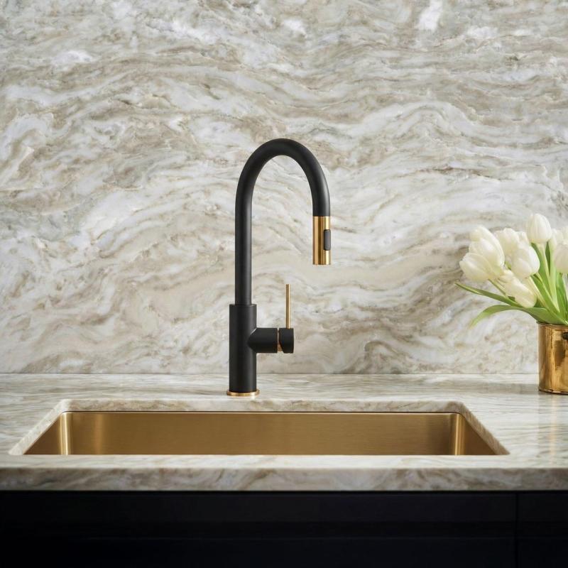 Quadri Retford Keittiöhana Musta Kultaisella Viimeistelyllä ja Irrotettava Suihkupää 1208967677