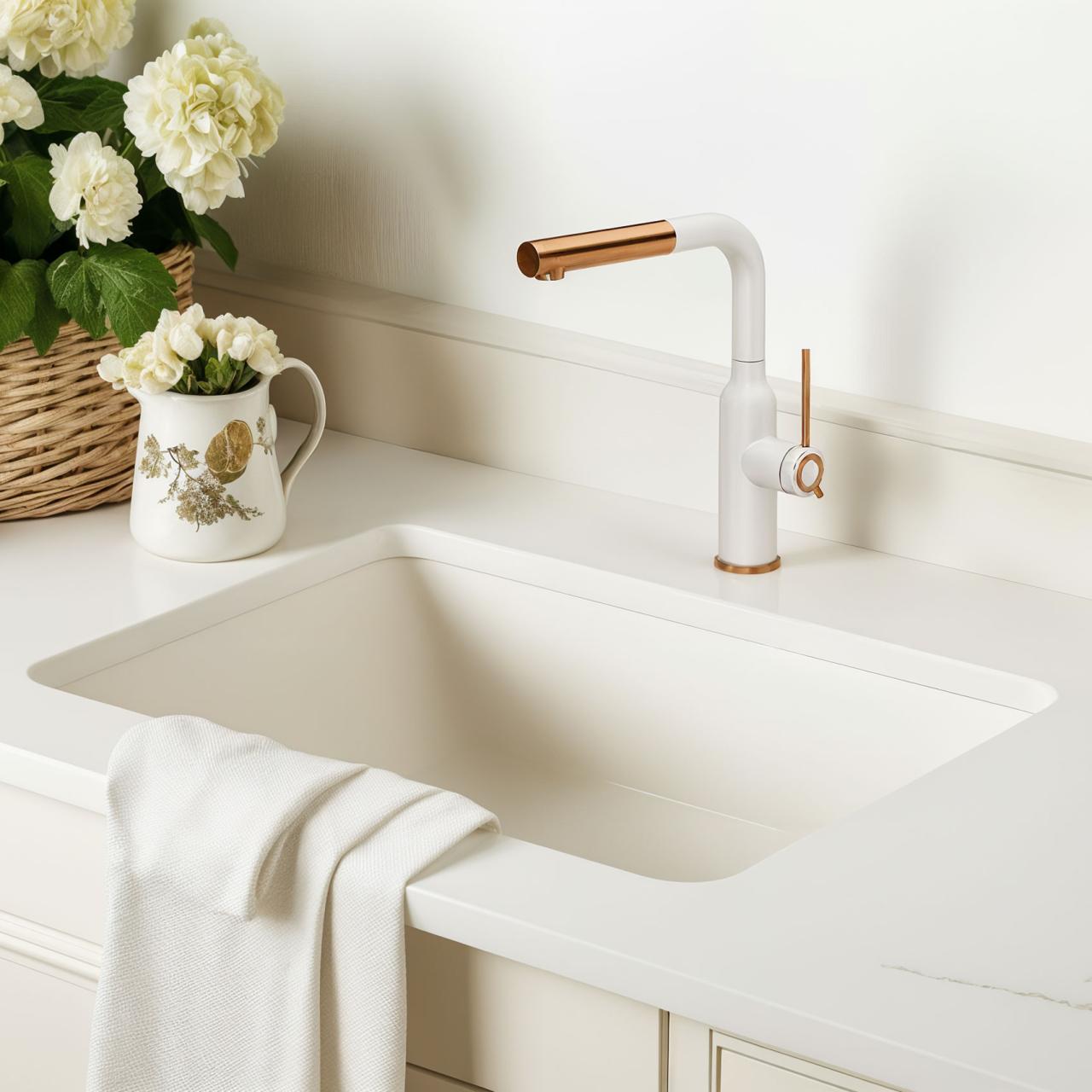 Quadri Stamford Kitchen Mixer Tap White with PVD Copper Finish and Removable Spout 1208967687 - Productafbeelding 2