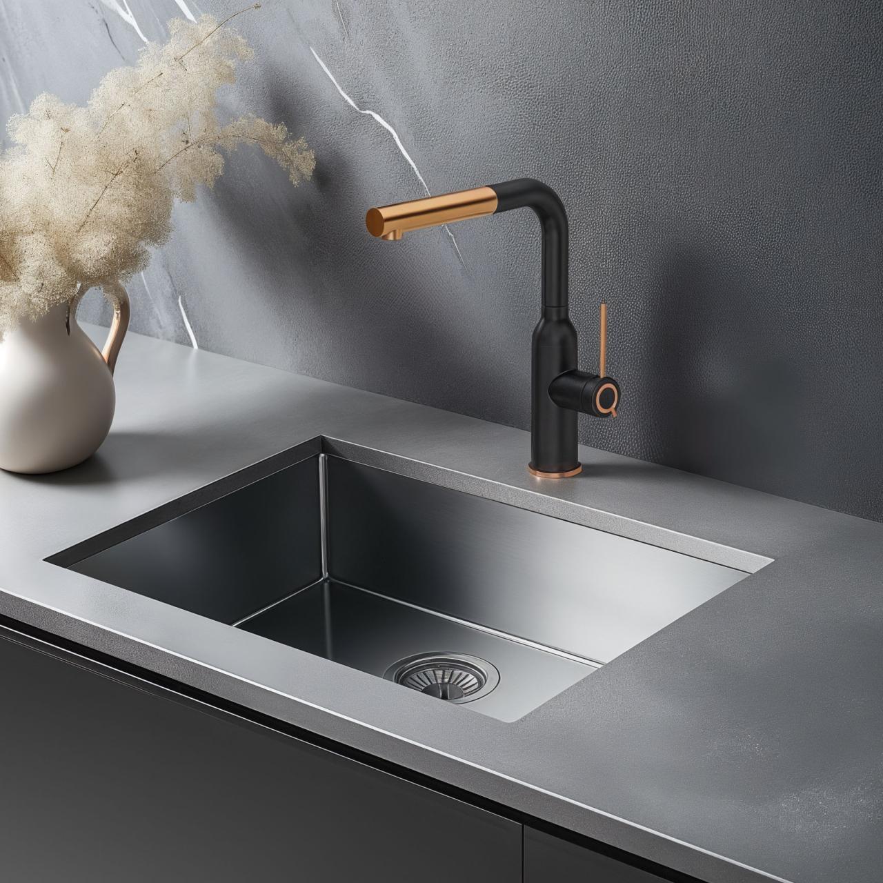 Quadri Stamford Kitchen Mixer Tap Black with PVD Copper Finish and Pull-Out Spout 1208967689 - Productafbeelding 2