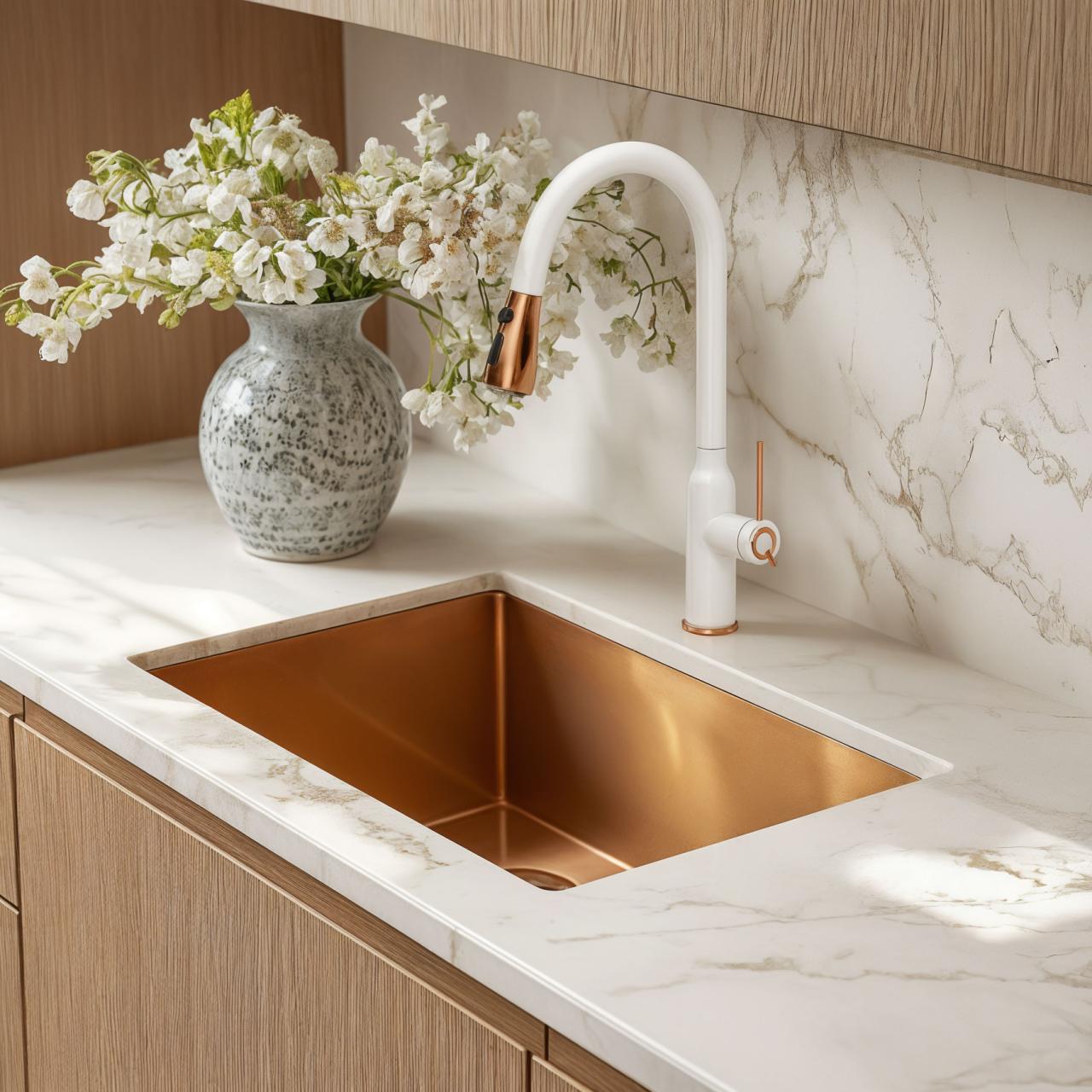 Quadri Stamford Kitchen Faucet White with PVD Copper Finish with Removable Spout and Spray Mode 1208967692 - Productafbeelding 2