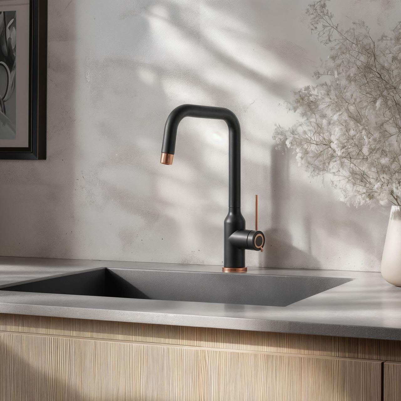 Quadri Stamford Kitchen Faucet Black with PVD Copper Finish with Swivel Angular Spout 1208967701 - Productafbeelding 2