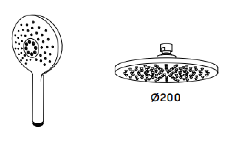 Waterevolution Flow thermostatic shower combination with rain shower chrome 200mm round T141TNR01