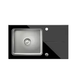 Quadri Glazz Set met Keukenkraan en Opbouw RVS Spoelbak met Zwarte Glazen Afdruipgedeelte - 77x44cm Omkeerbaar - 1208967734

Quadri Glazz -keittiöhana ja päällä oleva ruostumattomasta teräkse