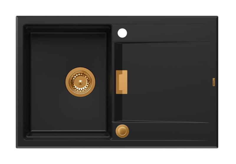 Quadri Minton Graniitti Pöytätason Päällinen Musta Allas 76x50cm Tiskiallas Käännettävä ja Kuparinen Tulppa 1208967740