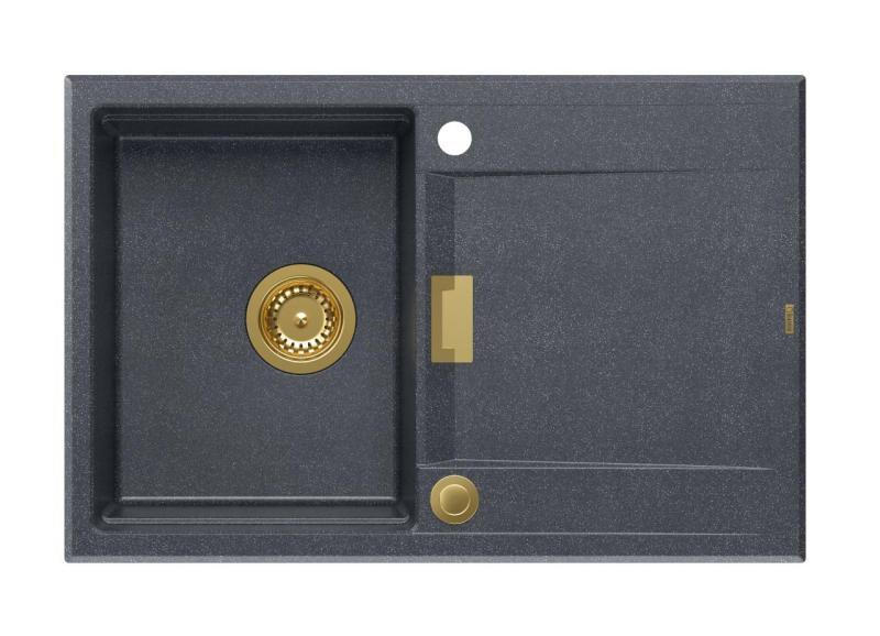 Quadri Minton Graniitti Pöytätason Päällinen Antrasiitti Allas 76x50cm Valutusalueella Käännettävä ja Kultainen Tulppa - 1208967745