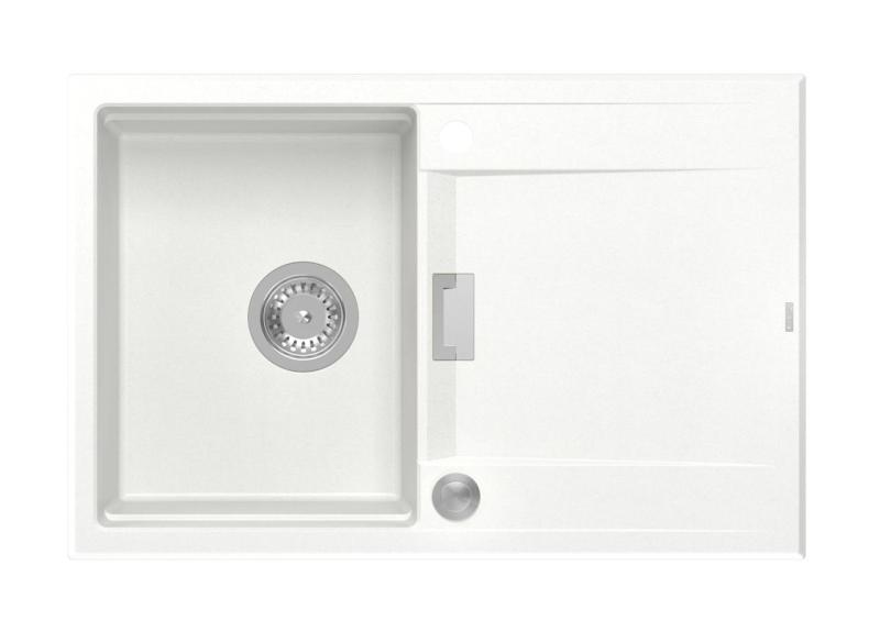 Quadri Minton Graniitti Pöytätason Päällinen Valkoinen Pesuallas 76x50cm Valutusalueella Käännettävä ja Ruostumaton Teräs Tulpalla - 1208967747