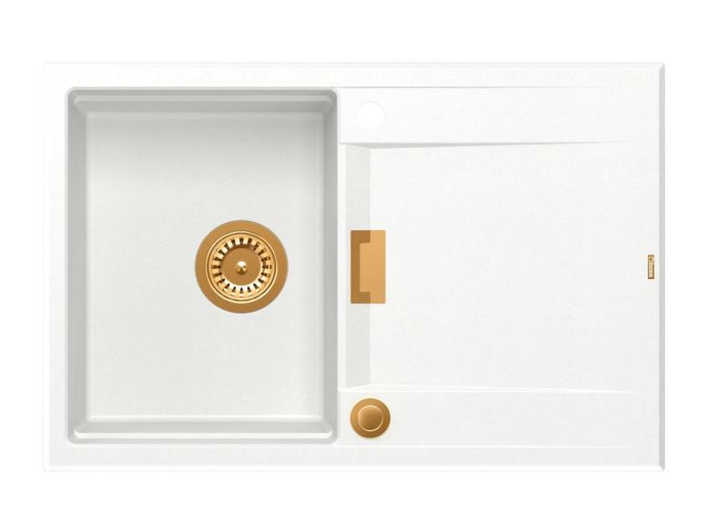 Quadri Minton Graniitti Yläpuolinen Valkoinen Allas 76x50cm Käännettävä Valutusalueella ja Kuparinen Tappi - 1208967749