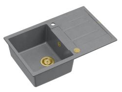Quadri Sheffield Harmaa Graniitti Pöytätason Päälle Asennettava Pesuallas 78x50 cm Valumisalueella ja Kultainen Tulppa - 1208967764