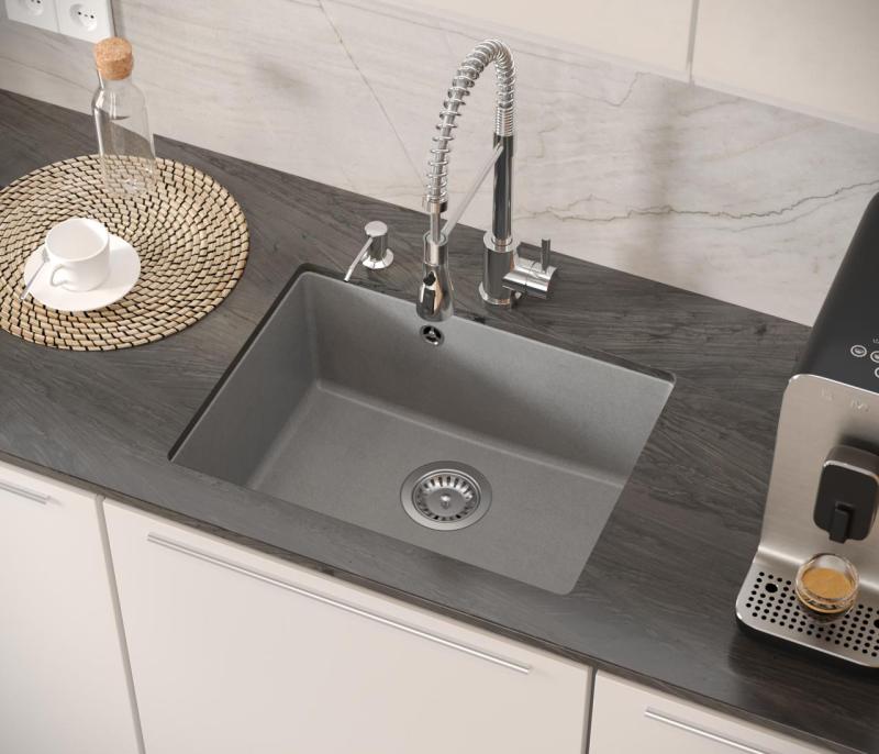 Quadri Elston Harmaa Graniitti Alakaapin Pesuallas 495x360mm ruostumattomasta teräksestä valmistetulla tulppalla 1208967773