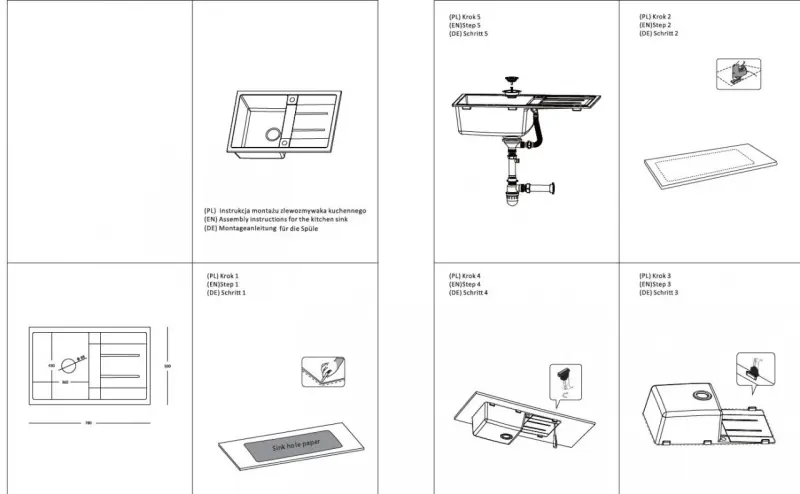 Quadri Sheffield Grey Granite Top-Mount Sink 78x50cm with Draining Area and Copper Plug - 1208967791
