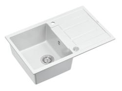 Quadri Sheffield Valkoinen Graniitti Päällinen Allas 78x50 cm Valutusalueella ja Ruostumattomasta Teräksestä Tulpalla - 1208967798