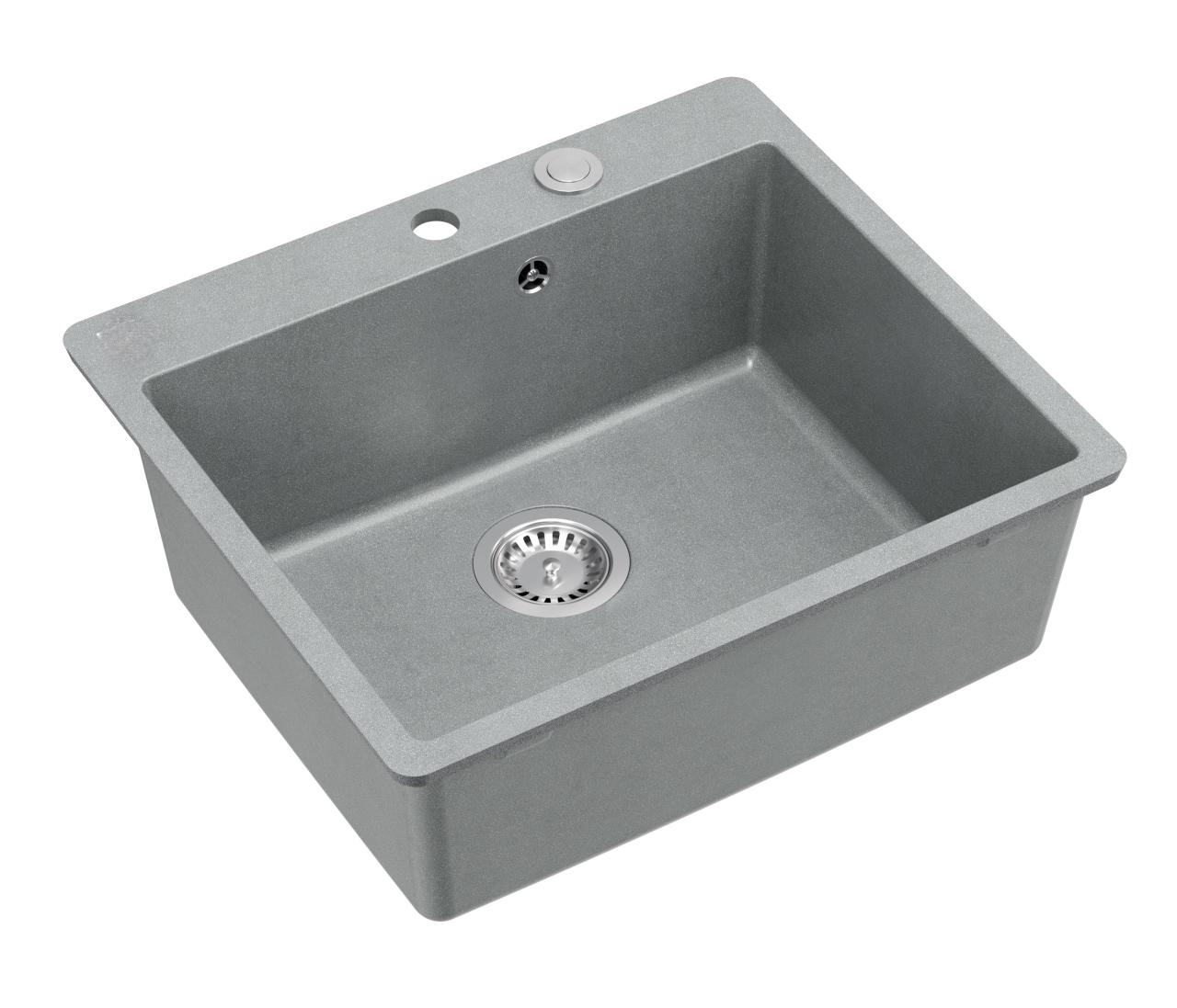 Quadri Sheffield Grey Granite Drop-In or Flush-Mount Sink 57x50 cm with Faucet Deck and Stainless Steel Plug - 1208967810 - Productafbeelding 2