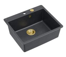 Quadri Sheffield Antrasiitti Graniittinen Pintaan Asennettava tai Tasoon Upotettava Pesuallas 57x50 cm Hanareikätasolla ja Kultaisella Tulpalla - 1208967813