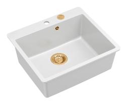 Quadri Sheffield Valkoinen Graniitti Pöytätason tai Tasoon Upotettava Pesuallas 57x50 cm Hanareikätasolla ja Kuparisella Pohjatulpalla - 1208967818