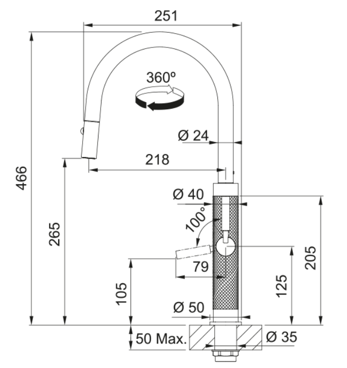 Franke Mythos Masterpiece Kitchen Faucet Anthracite with J-Spout and Pull-Out Spray Head - 115.0711.555 - Productafbeelding 10