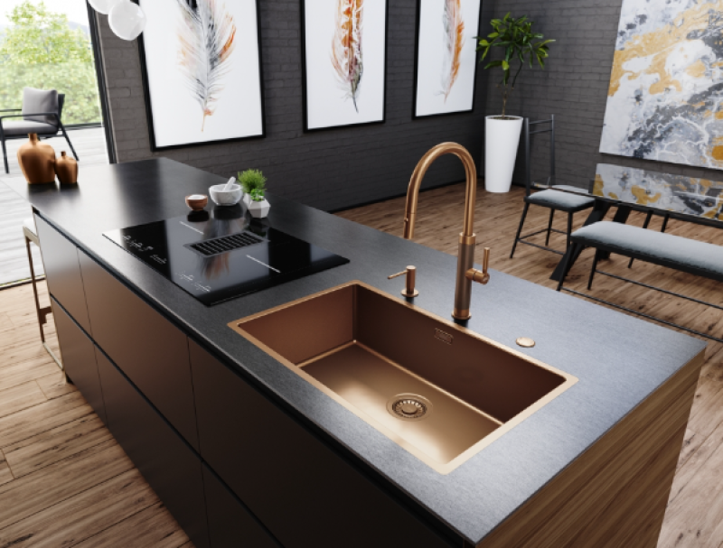 Franke Mythos Masterpiece Kitchen Faucet Copper with J-Spout and Pull-Out Spray - 115.0711.557