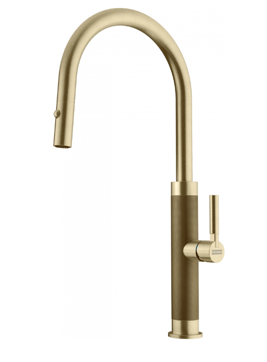 Franke Mythos Masterpiece Kitchen Faucet Gold with J-Spout and Pull-Out Spray - 115.0711.558 - Productafbeelding