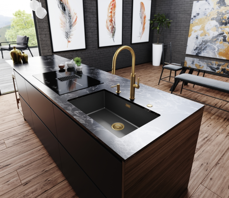 Franke Mythos Masterpiece Kitchen Faucet Gold with J-Spout and Pull-Out Spray - 115.0711.558 - Productafbeelding 7
