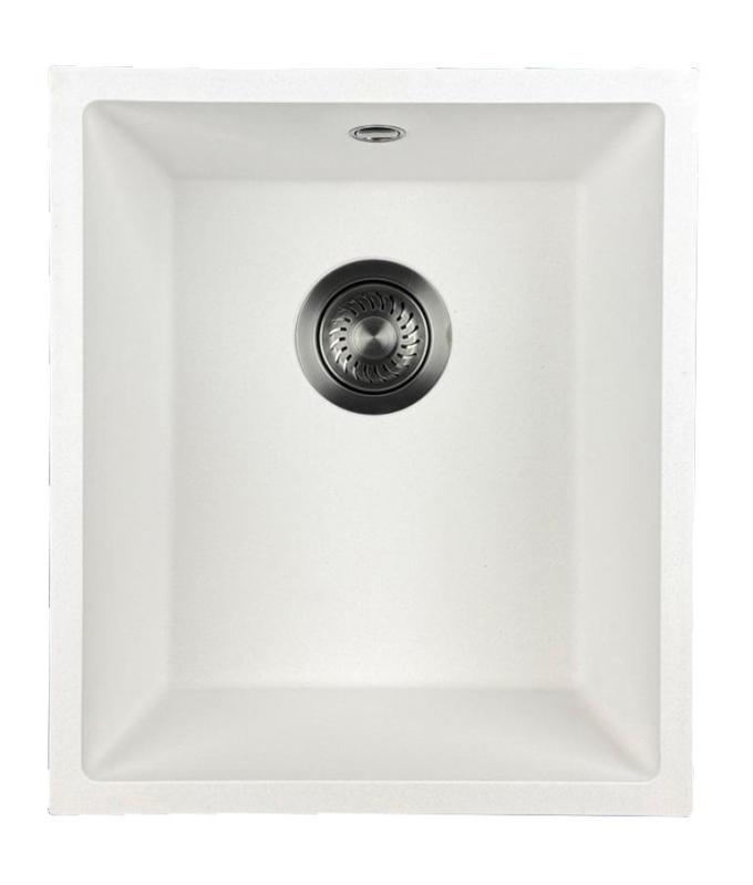 GraniteMy Universal White Granite Sink 34x40 cm white surface-mounted, under-mounted, and flush-mounted with gunmetal plug 1208967904