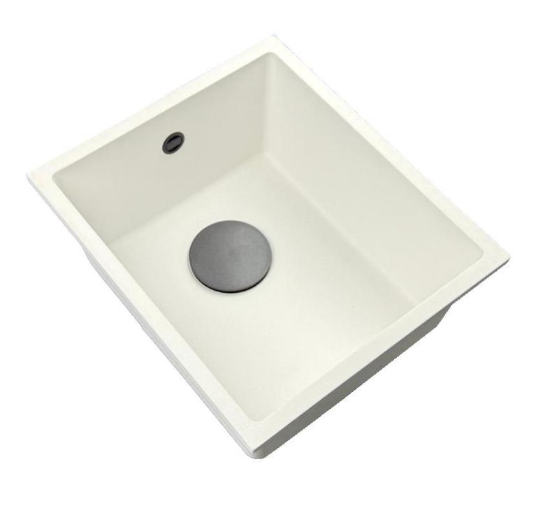 GraniteMy Universal White Granite Sink 34x40 cm white surface-mounted, under-mounted, and flush-mounted with gunmetal plug 1208967904