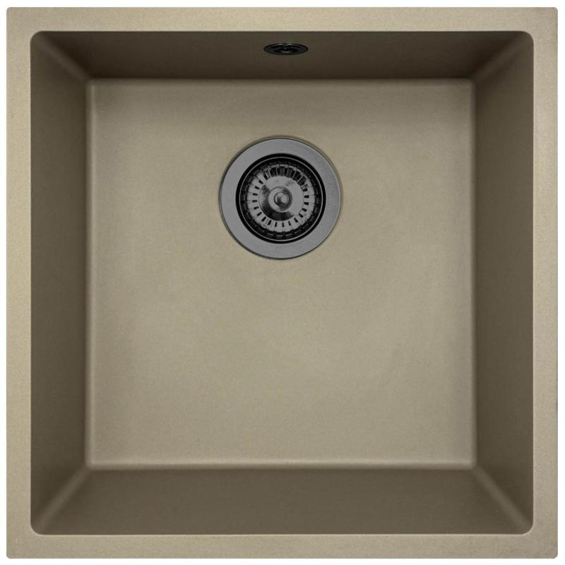 GraniteMy Universal Taupe Granite Sink 40x40 cm top mount, undermount, and flush mount with gun metal plug - 1208967913