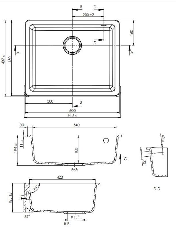 GraniteMy Tradition Maalaismainen Pesuallas Graniitti Allas 60x48 cm Musta Alakokoonpano ja Tasokokoonpano Mustalla Tulppalla 1208967936