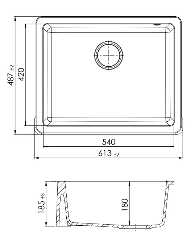 GraniteMy Tradition Maaseudun Pesuallas Graniittiallas 60x48 cm Valkoinen Alapuolelle ja Tasolle Asennettava Mustalla Tulppalla 1208967940