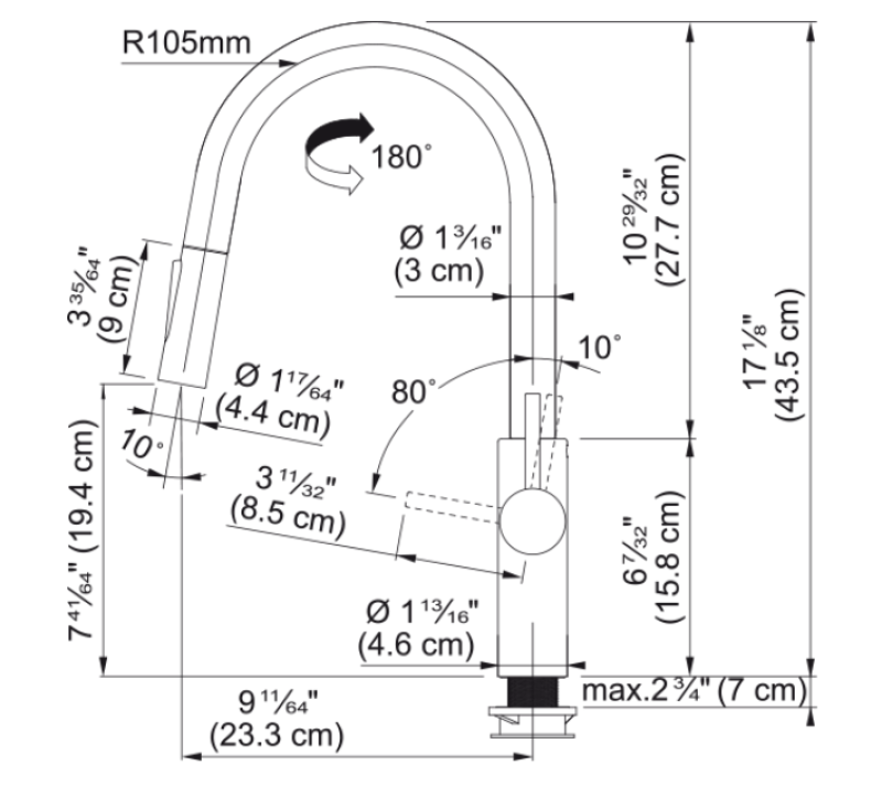 Franke Pescara J Yksikahvainen Sekoitusventtiili Musta, Irrotettavalla Ulostulolla ja Suihkutoiminnolla 115.0575.968