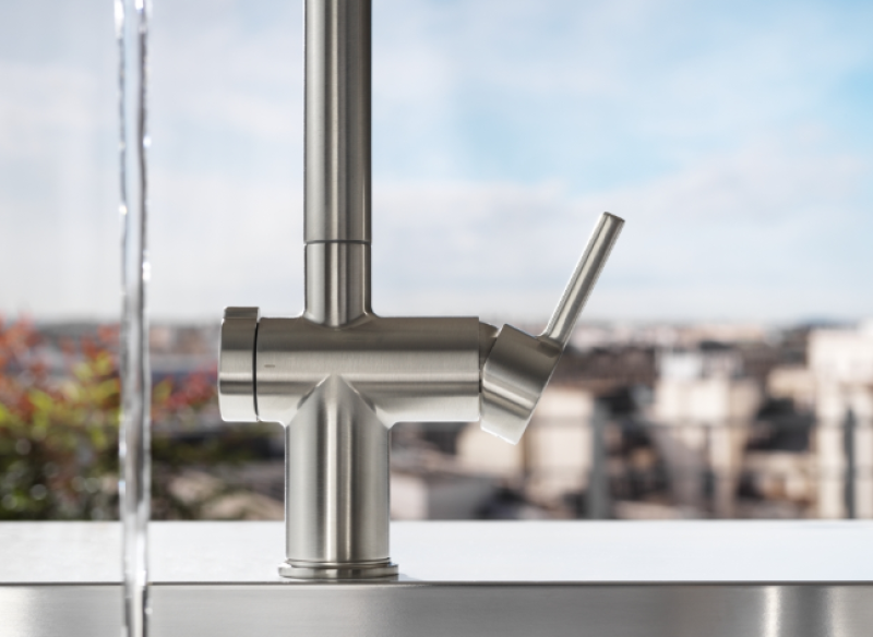 Franke Active Twist Single-Lever Mixer Tap Stainless Steel Look with Pull-Out Spout and Integrated Waste Control 115.0653.505