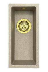 GraniteMy Universal graniitti beige hiekka pieni pesuallas 17x40 cm pintaan asennettava, altaan alapuolelle asennettava ja tasoon upotettava, kultaisella tulppalla 1208968003