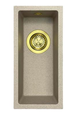 GraniteMy Universal graniitti beige hiekka pieni pesuallas 17x40 cm pintaan asennettava, altaan alapuolelle asennettava ja tasoon upotettava, kultaisella tulppalla 1208968003
