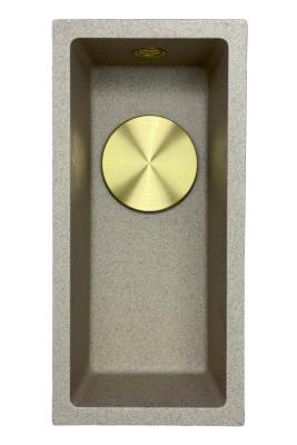 GraniteMy Universal graniitti beige hiekka pieni pesuallas 17x40 cm pintaan asennettava, altaan alapuolelle asennettava ja tasoon upotettava, kultaisella tulppalla 1208968003