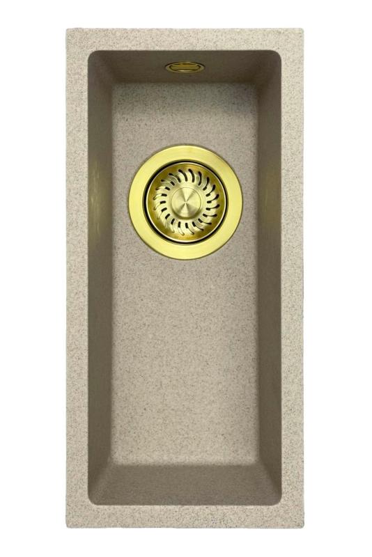 GraniteMy Universal granite beige sand small sink 17x40 cm top mount, undermount and flush mount with gold plug 1208968003