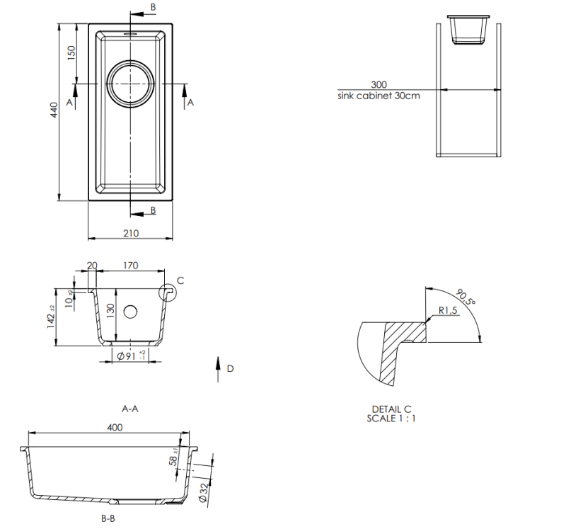 GraniteMy Universal granite beige sand small sink 17x40 cm surface-mounted, under-mounted, and flush-mounted with copper plug 1208968004