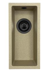 GraniteMy Universele granieten beige zand kleine spoelbak 17x40 cm opbouw onderbouw en vlakbouw met zwarte plug 1208968005