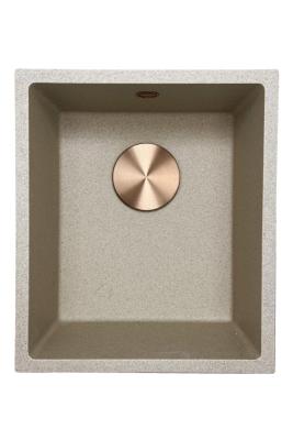 GraniteMy Universal graniitin beige hiekan värinen pesuallas 34x40 cm päällisasennus, alapuolinen asennus ja tasoasennus kuparisella tulpan kanssa 1208968009