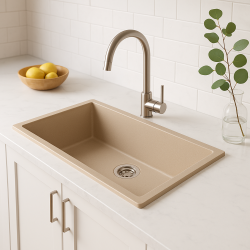 GraniteMy Universal graniittinen beige hiekkainen pesuallas 74x40 cm, asennettava alakaappiin ja tasoon, ruostumattomasta teräksestä valmistettu tulppa 1208968017