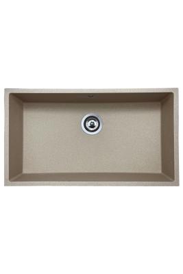 GraniteMy Universele granieten beige zand spoelbak 74x40 cm opbouw, onderbouw en vlakbouw met rvs plug 1208968017