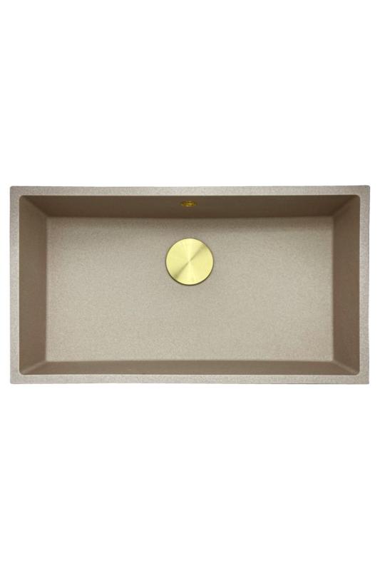 GraniteMy Universal granite beige sand sink 74x40 cm top mount, undermount, and flush mount with gold plug 1208968018