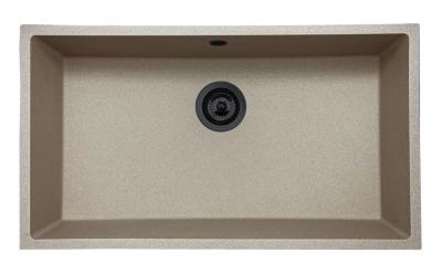 GraniteMy Universele granieten beige zand spoelbak 74x40 cm opbouw, onderbouw en vlakbouw met zwarte plug 1208968020