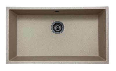 GraniteMy Universele granieten beige zand spoelbak 74x40 cm opbouw, onderbouw en vlakbouw met gun metal plug 1208968021