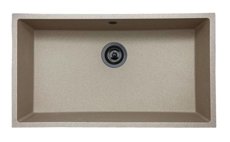 GraniteMy Universal granite beige sand sink 74x40 cm surface-mounted, undermount, and flush-mount with gunmetal plug 1208968021
